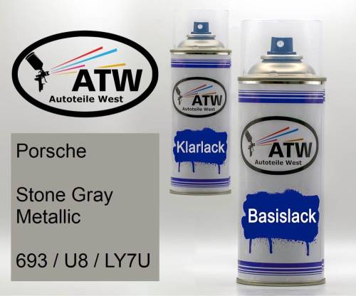 Porsche, Stone Gray Metallic, 693 / U8 / LY7U: 400ml Sprühdose + 400ml Klarlack - Set, von ATW Autoteile West.